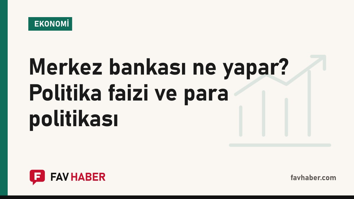 Banka binası simgesi ve yukarı-aşağı oklarla politika faizi kararlarını anlatan merkez bankası kapak kartı